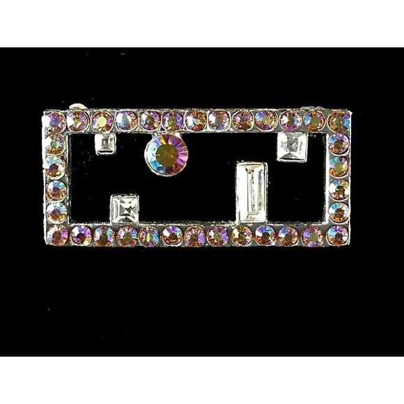 Vintage Givenchy Aurora Borealis Rhinestones Brooch, AB Rhinestones, 1 1/2 Inch - Picture 1 of 9